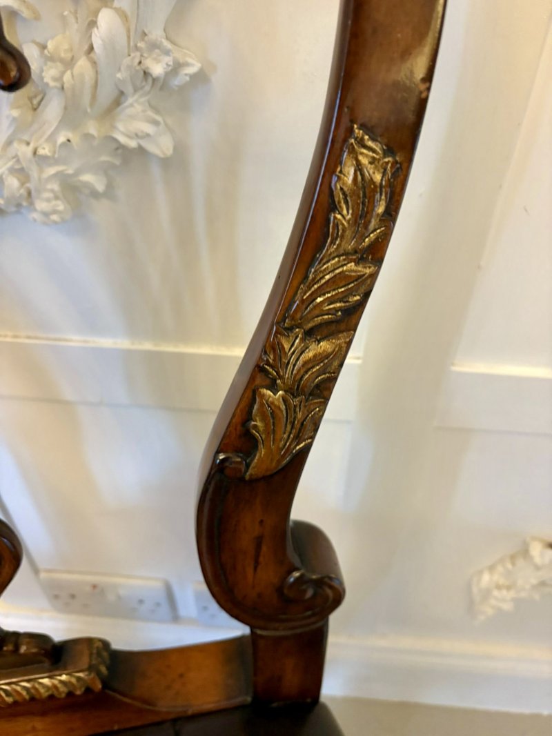 Outstanding Quality Set of 8 Antique Edwardian Carved Walnut and Gilded Dining Chairs - Image 13